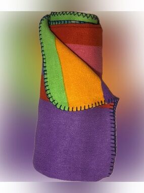 Colorblock Fleece Throw Blanket in Purple, Green, Orange, Pink
